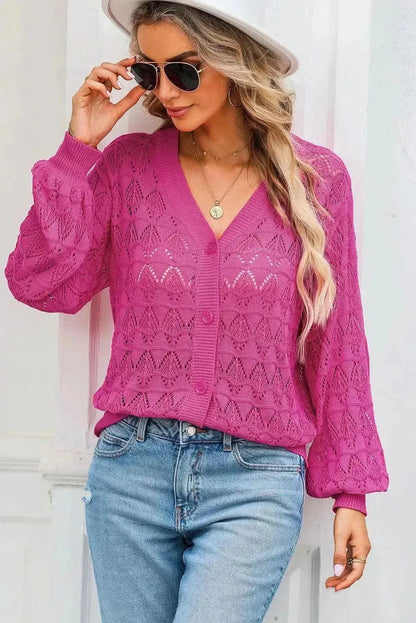 Openwork V-Neck Cardigan - Bad Moms Club