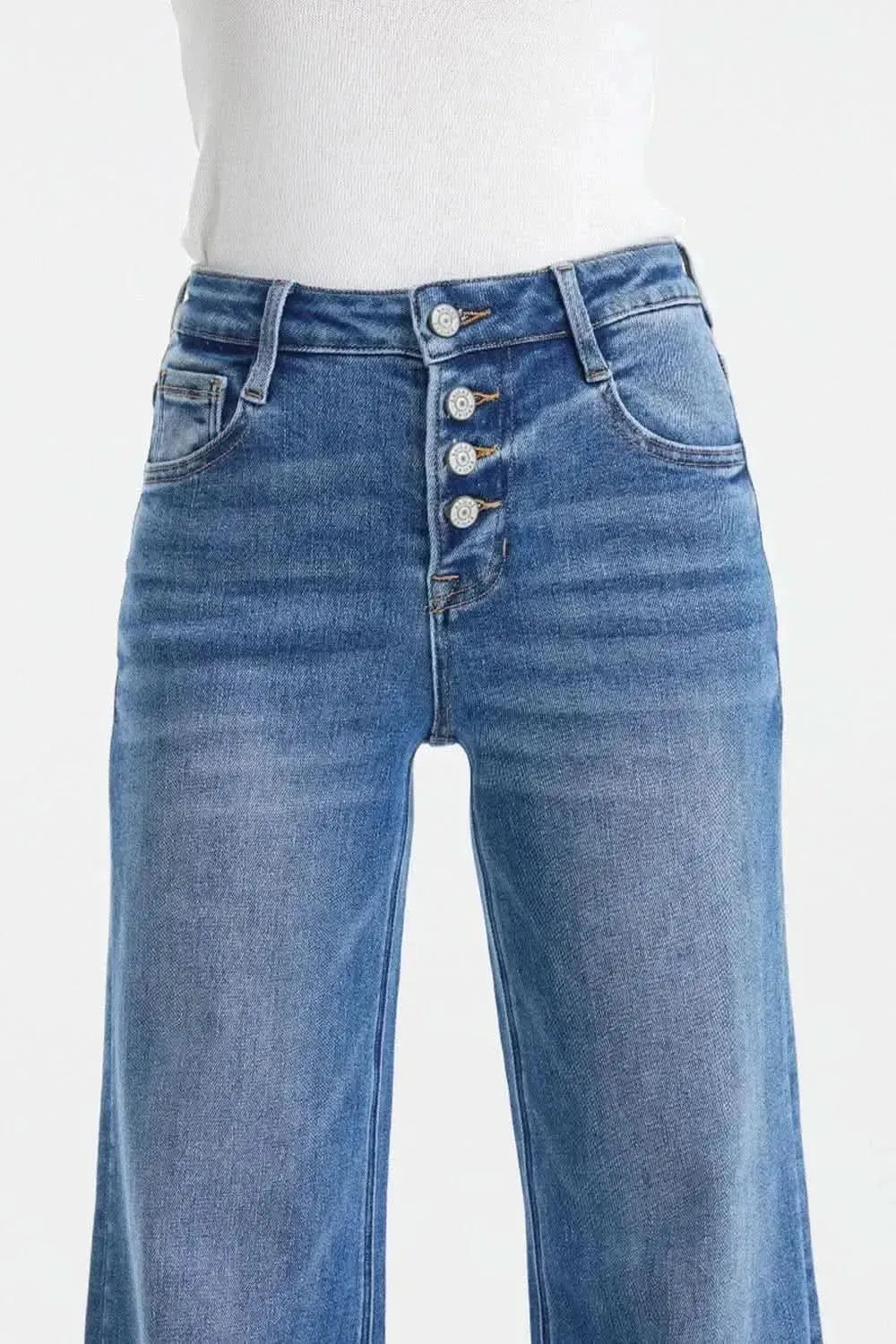 BAYEAS Full Size High Waist Button-Fly Raw Hem Wide Leg Jeans - Bad Moms Club