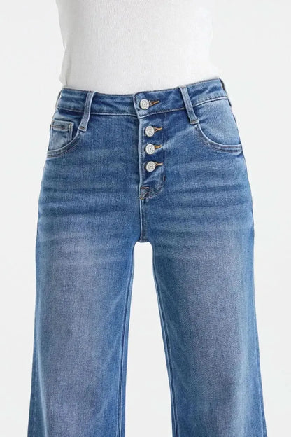 BAYEAS Full Size High Waist Button-Fly Raw Hem Wide Leg Jeans - Bad Moms Club