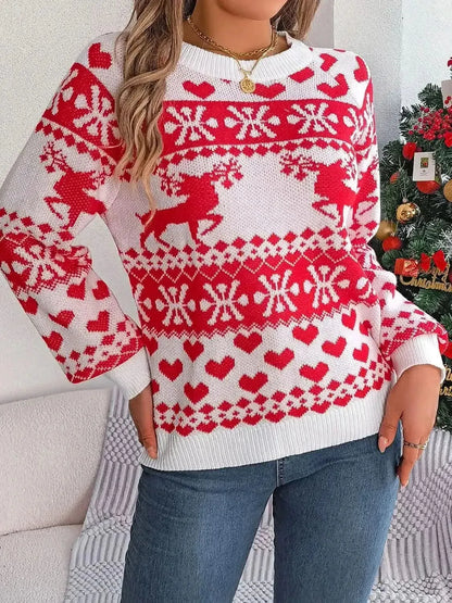 Christmas Element Round Neck Long Sleeve Sweater - Bad Moms Club