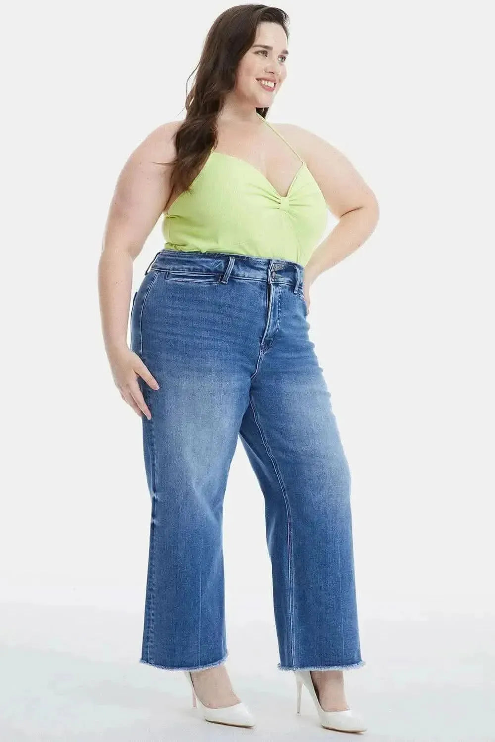 BAYEAS Full Size Raw Hem High Waist Wide Leg Jeans - Bad Moms Club