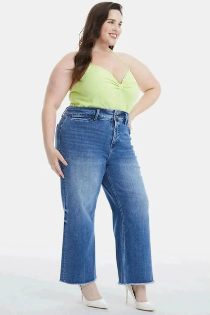 BAYEAS Full Size Raw Hem High Waist Wide Leg Jeans - Bad Moms Club