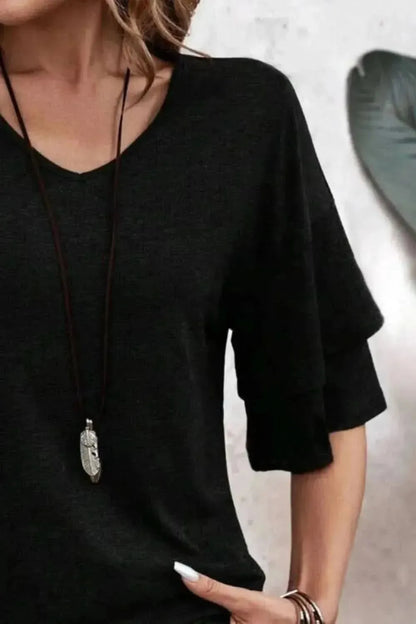 V-Neck Half Sleeve Blouse - Bad Moms Club