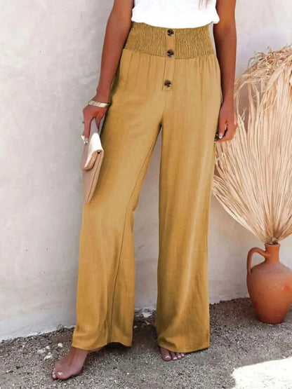Full Size Decorative Button High Waist Pants - Bad Moms Club