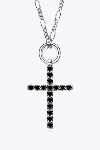 Moissanite Cross Pendant Platinum-Plated Necklace - Bad Moms Club