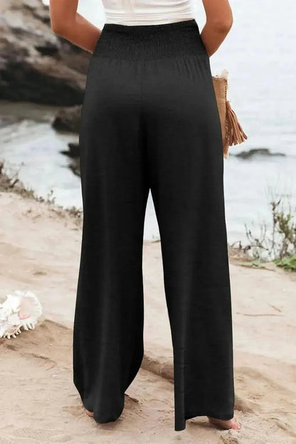 Plus Size Smocked High Waist Wide Leg Pants - Bad Moms Club