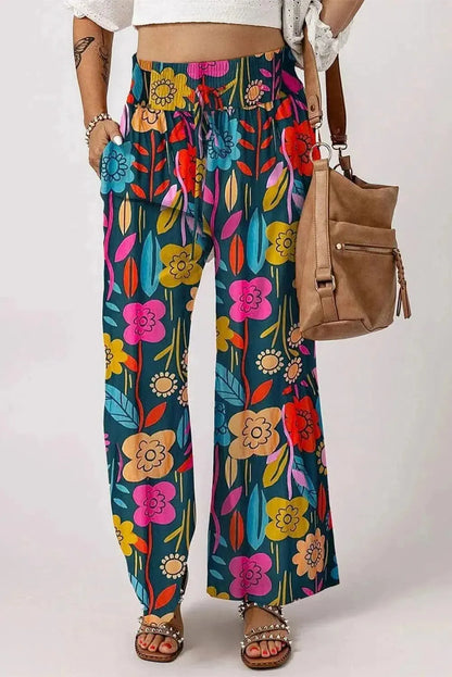 Printed High Waist Wide Leg Pants - Bad Moms Club