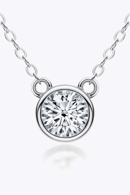 925 Sterling Silver 1 Carat Moissanite Round Pendant Necklace - Bad Moms Club