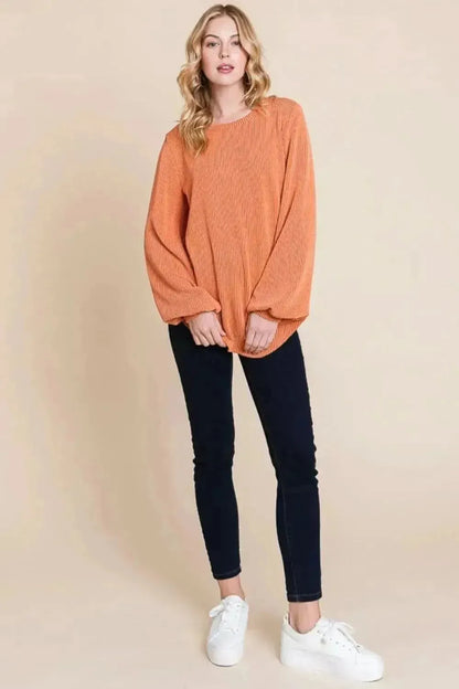 BOMBOM Long Sleeve Curved Hem Ribbed T-Shirt - Bad Moms Club