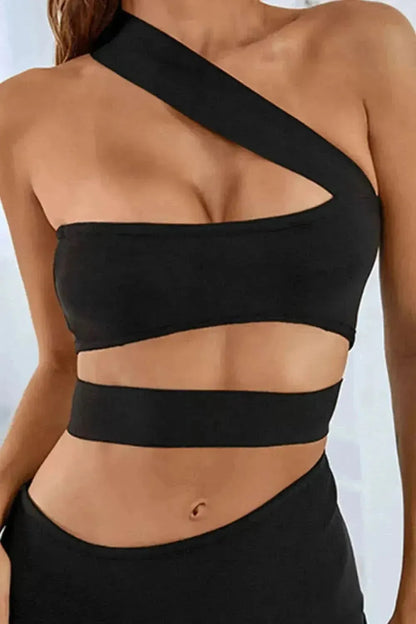 One-Shoulder Cutout Front Split Maxi Dress - Bad Moms Club