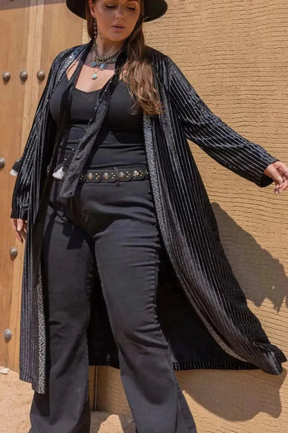 Plus Size Striped Long Sleeve Cardigan - Bad Moms Club