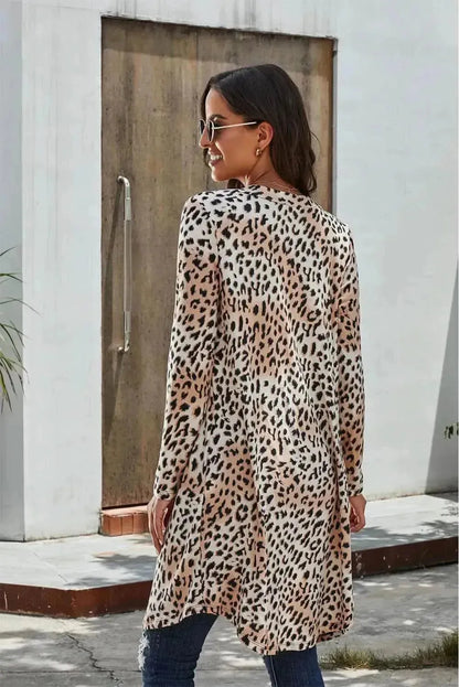 Double Take Printed Open Front Longline Cardigan - Bad Moms Club