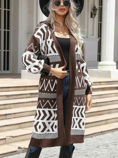 Geometric Open Front Longline Cardigan - Bad Moms Club