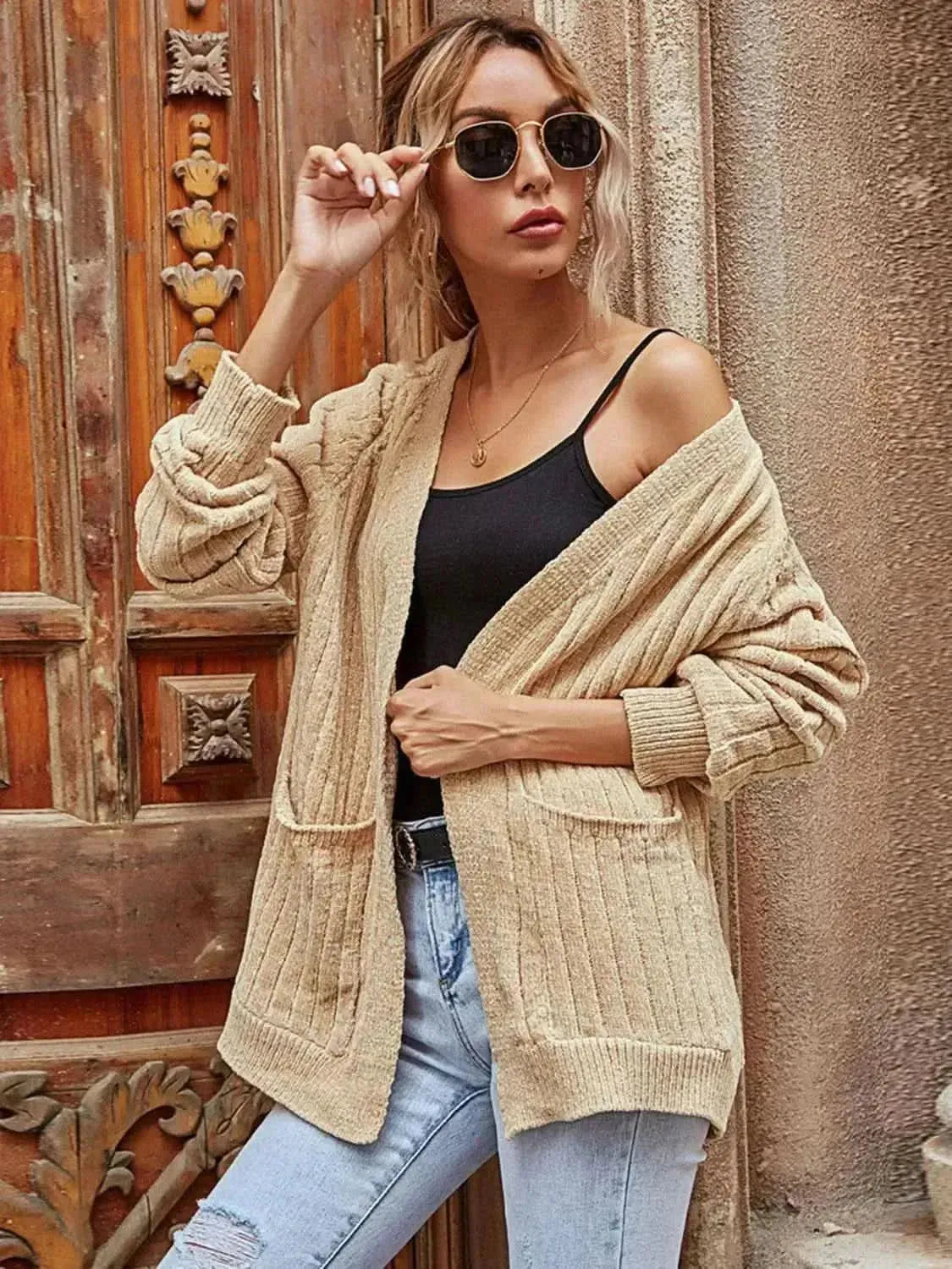 Ribbed Open Front Long Sleeve Cardigan - Bad Moms Club
