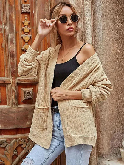 Ribbed Open Front Long Sleeve Cardigan - Bad Moms Club