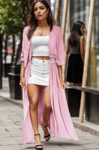 Lace Detail Half Sleeve Open Front Cardigan - Bad Moms Club