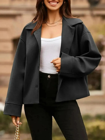 Collared Neck Dropped Shoulder Jacket - Bad Moms Club