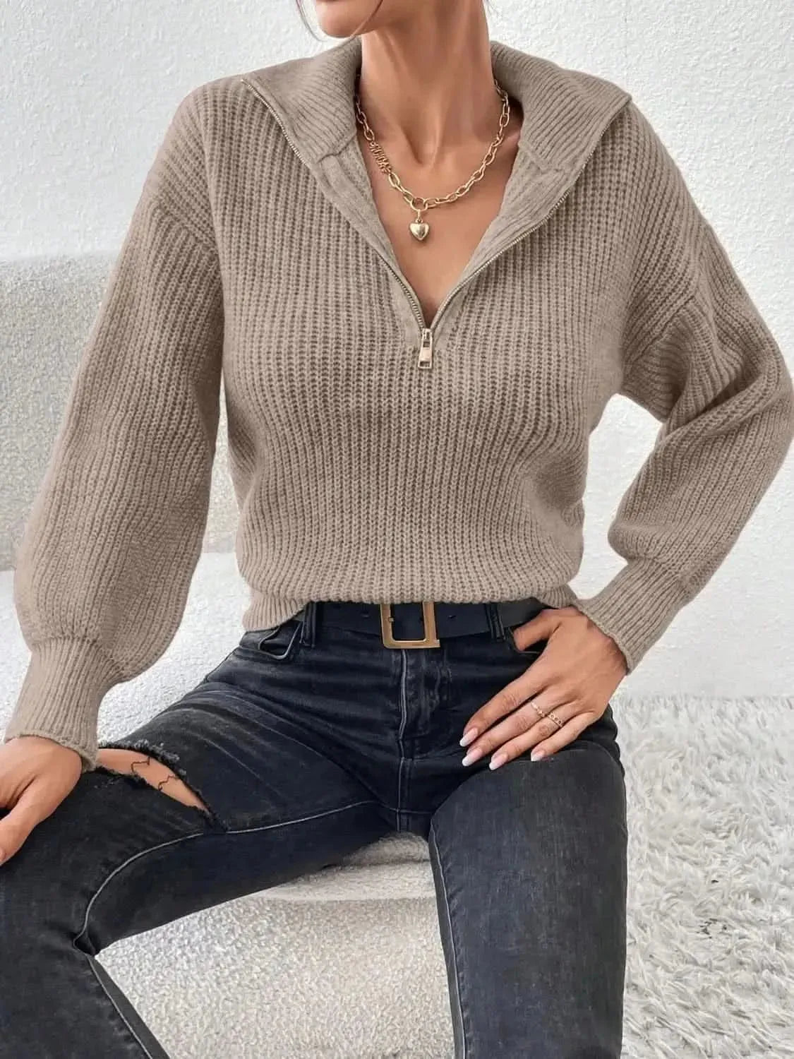 Honey Half Zip Dropped Shoulder Sweater - Bad Moms Club
