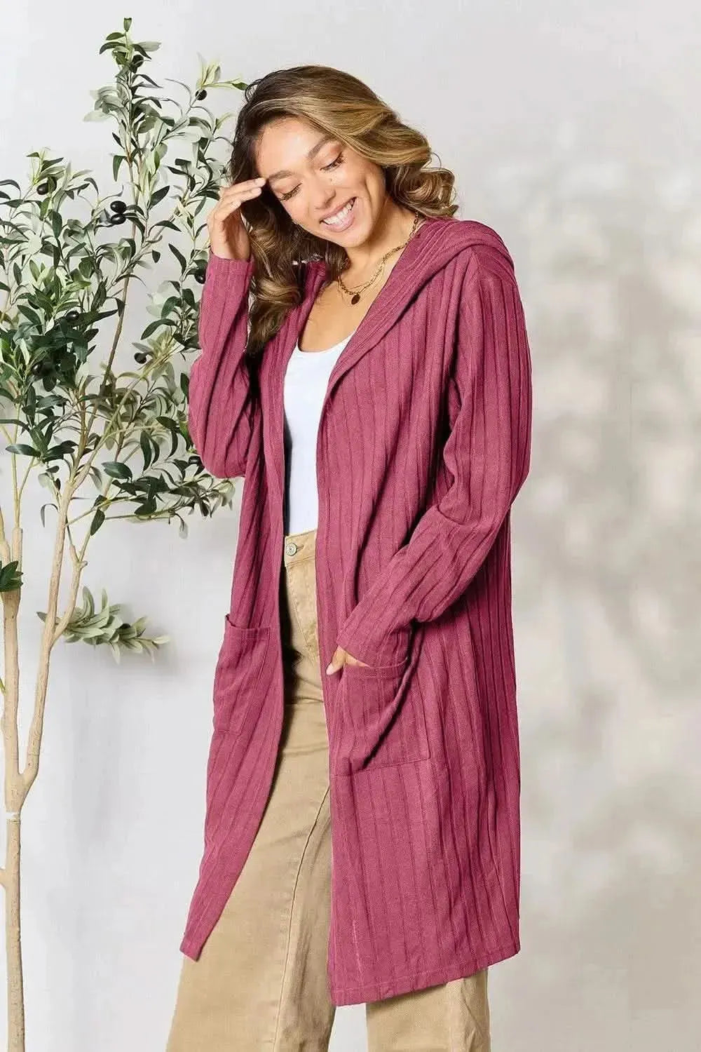 Basic Bae Full Size Hooded Sweater Cardigan - Bad Moms Club