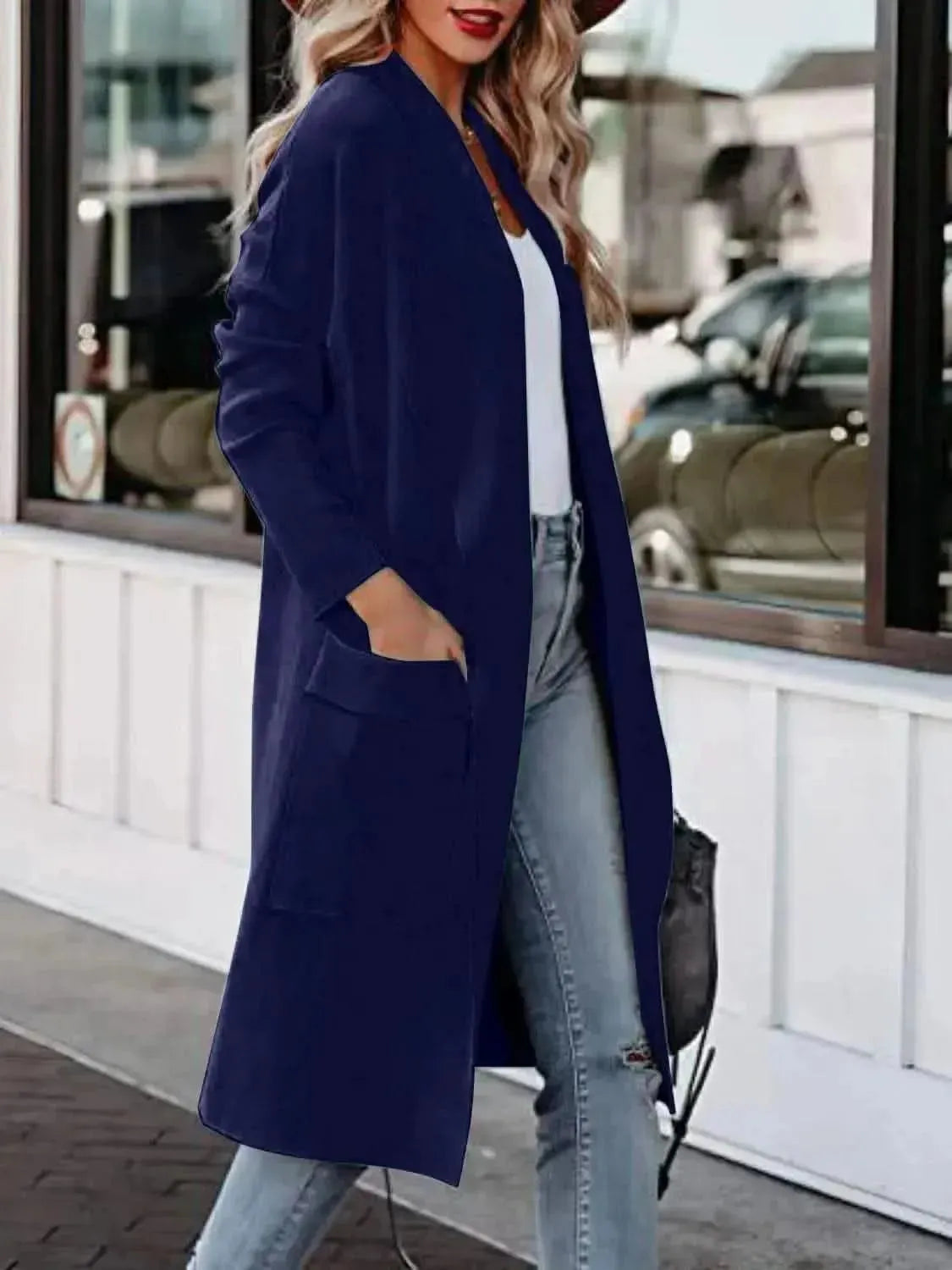 Open Front Dropped Shoulder Outerwear - Bad Moms Club