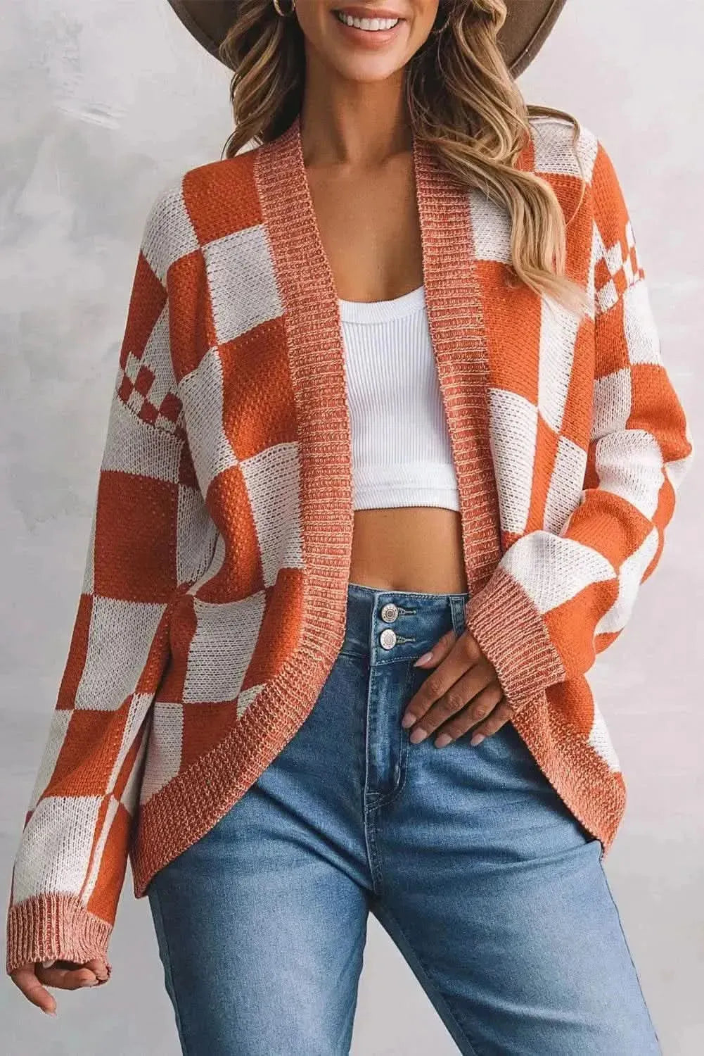 Plaid Open Front Dropped Shoulder Cardigan - Bad Moms Club