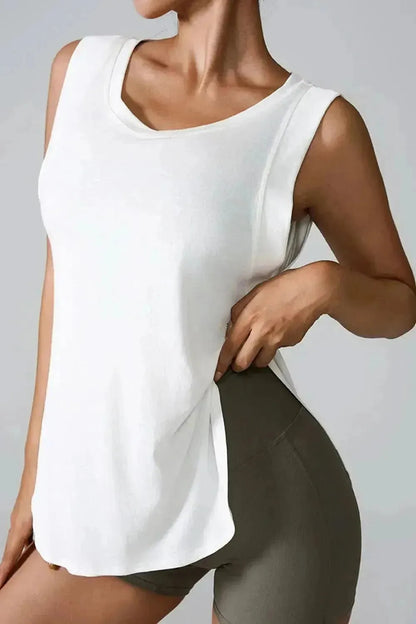 Slit Round Neck Active Tank - Bad Moms Club