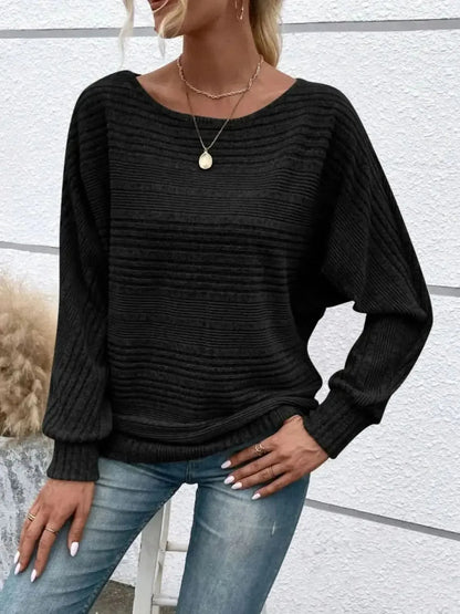 Full Size Round Neck Long Sleeve Top - Bad Moms Club