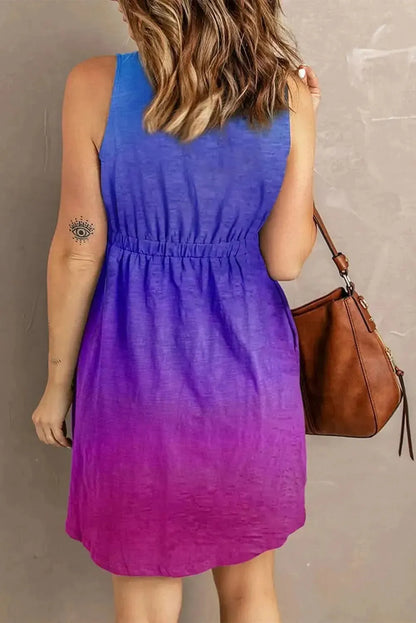 Buttoned Round Neck Sleeveless Mini Magic Dress - Bad Moms Club