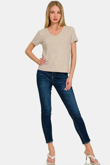 Zenana Ribbed Short Sleeve T-Shirt - Bad Moms Club