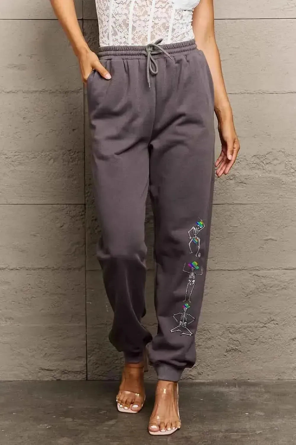 Simply Love Full Size SKELETON Graphic Sweatpants - Bad Moms Club
