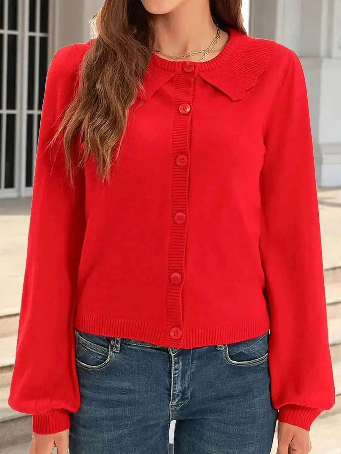 Collared Long Sleeve Button Down Cardigan - Bad Moms Club