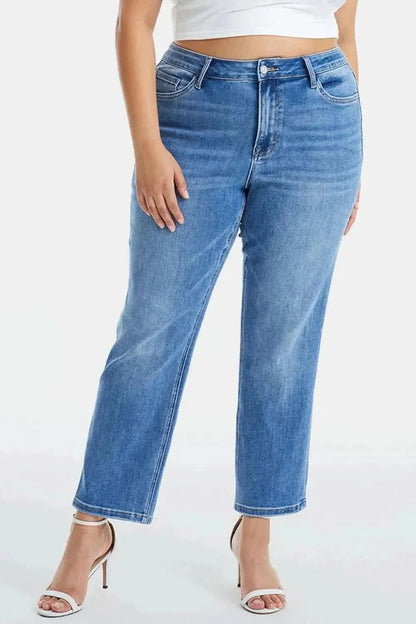 BAYEAS Full Size High Waist Raw Hem Straight Jeans - Bad Moms Club