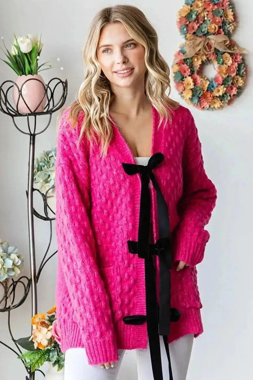 First Love Tie Closure Open Knit Cardigan - Bad Moms Club