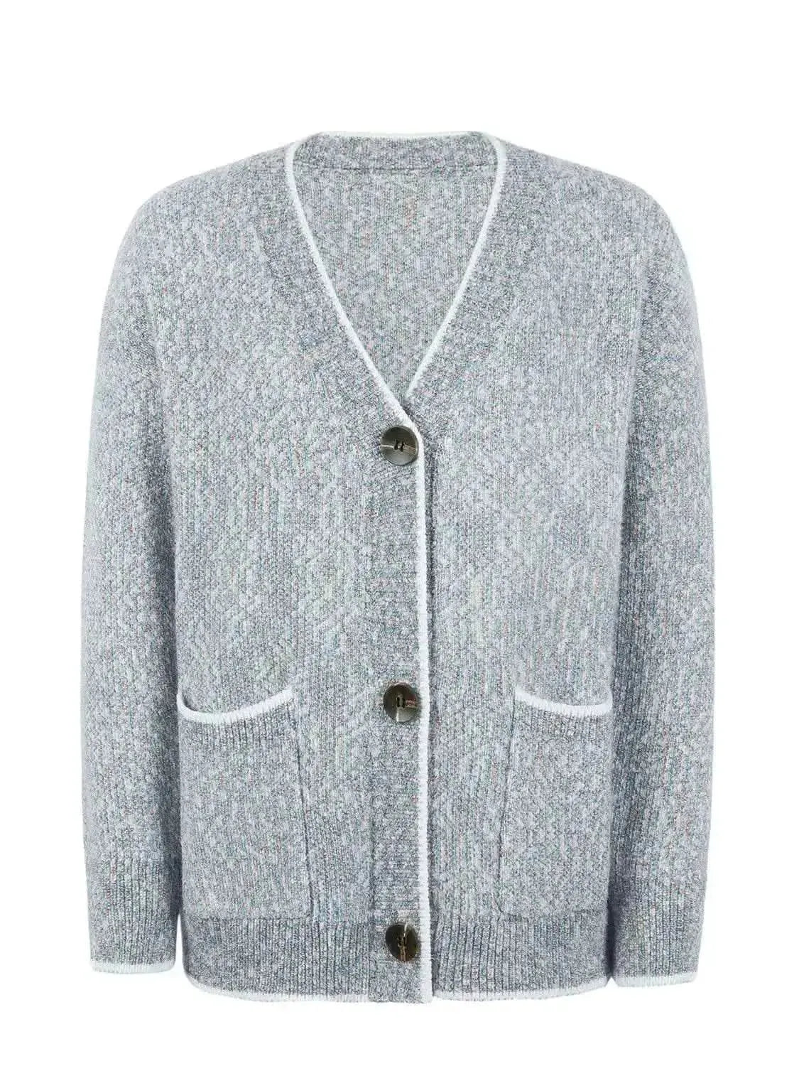 Button Down V-Neck Cardigan with Pockets - Bad Moms Club