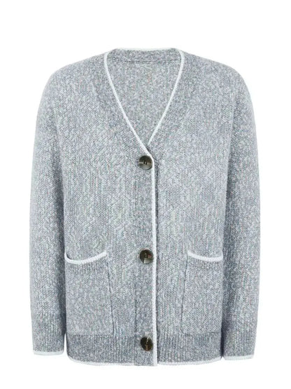 Button Down V-Neck Cardigan with Pockets - Bad Moms Club