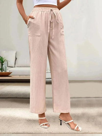 Perfee Tied Wide Leg Pants with Pockets - Bad Moms Club
