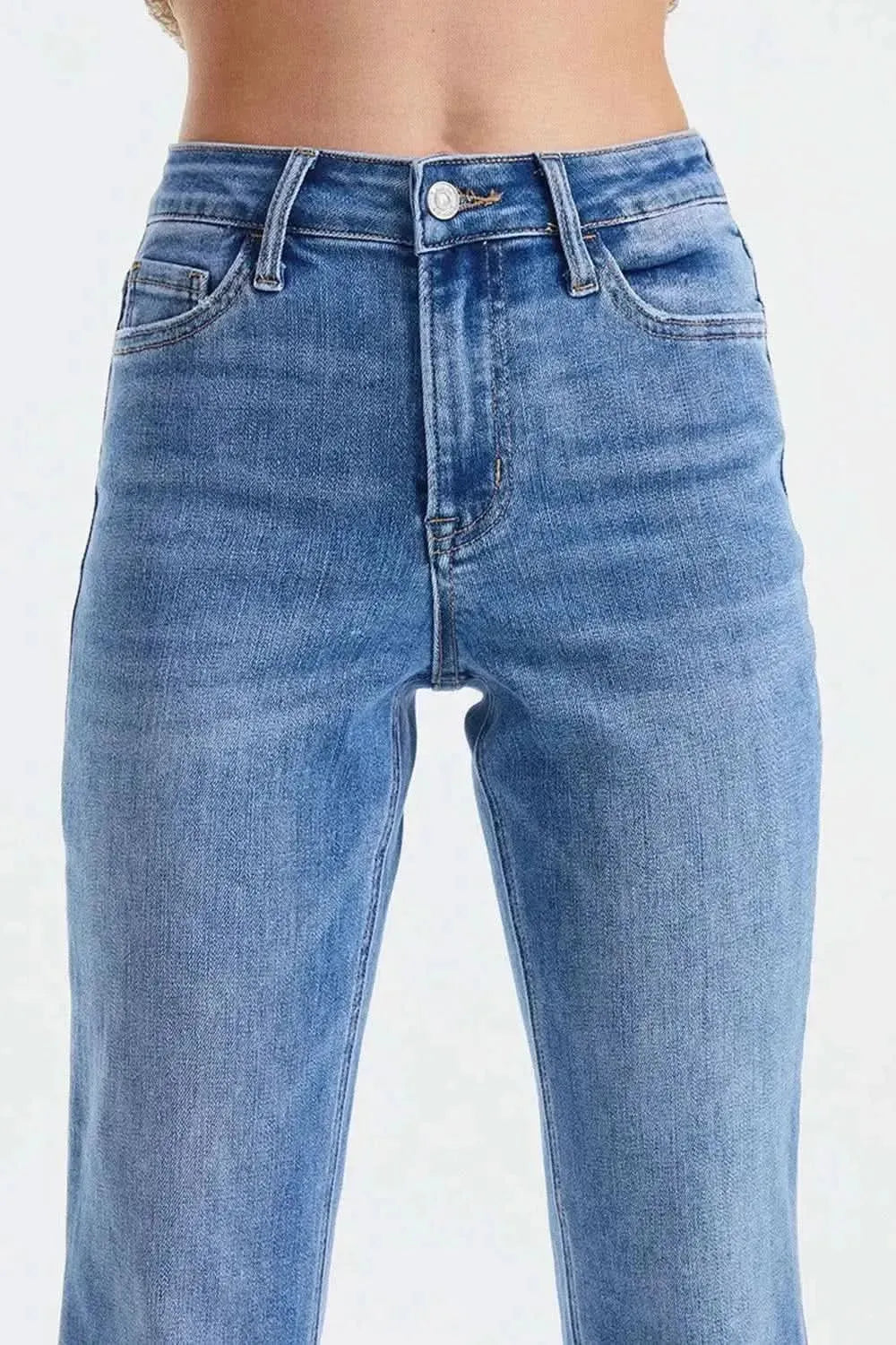 BAYEAS Full Size High Waist Raw Hem Straight Jeans - Bad Moms Club