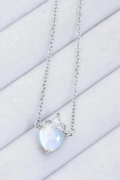 925 Sterling Silver Moonstone Heart Pendant Necklace - Bad Moms Club