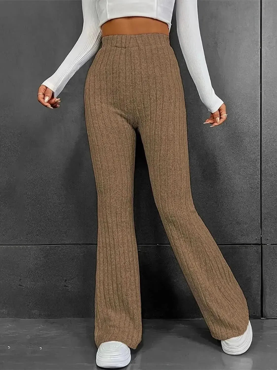 Ribbed High Waist Bootcut Pants - Bad Moms Club