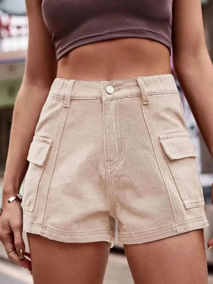 High Waist Denim Shorts with Pockets - Bad Moms Club