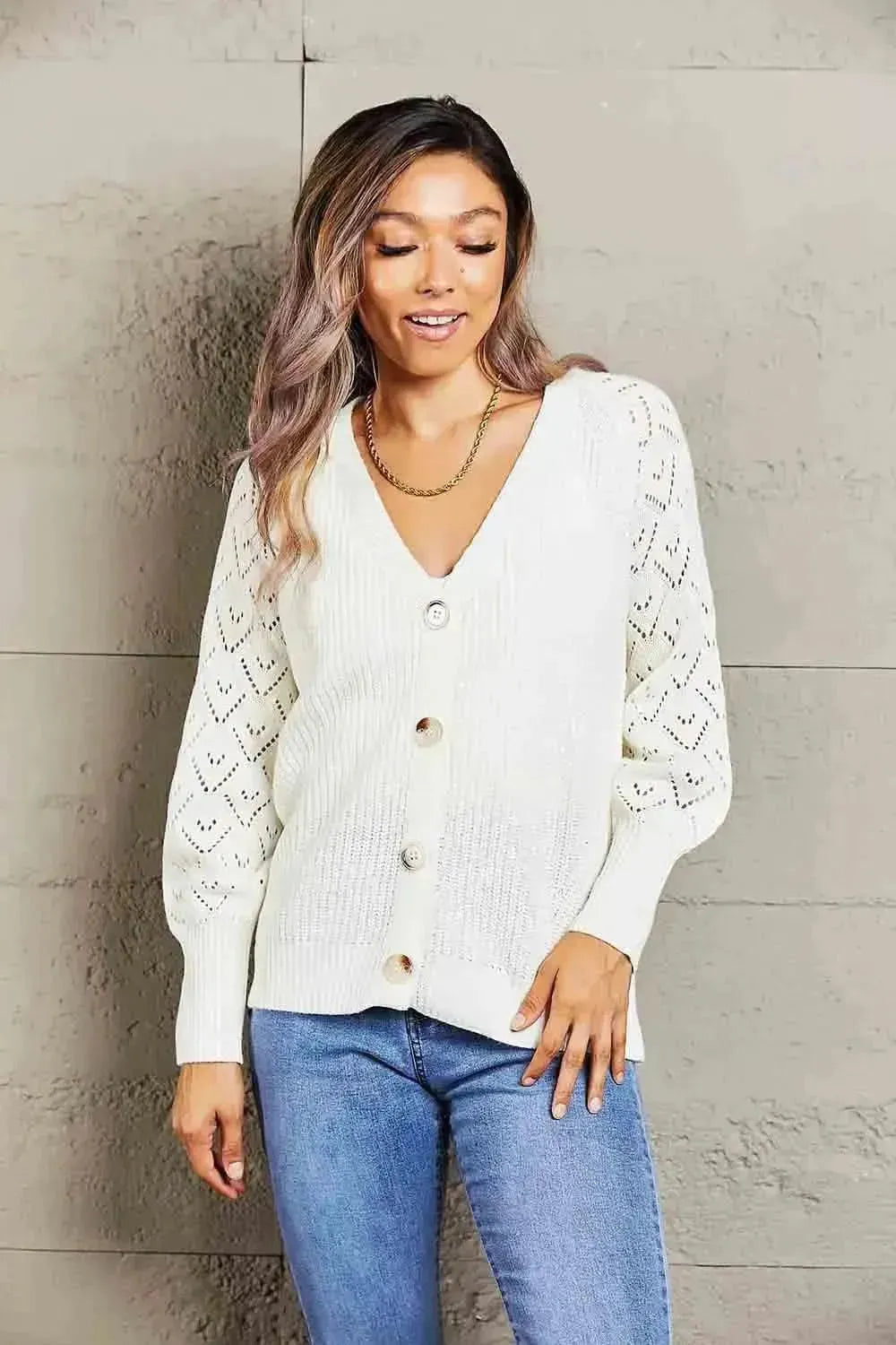 Rib-Knit Plunge Raglan Sleeve Cardigan - Bad Moms Club