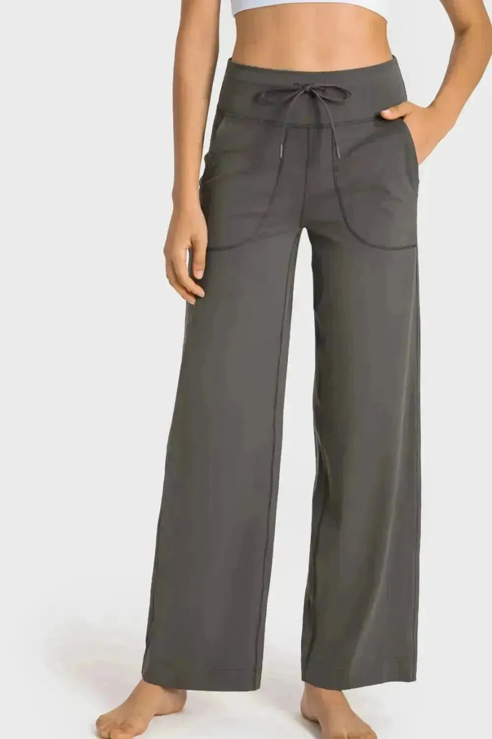 Drawstring Waist Wide Leg Sports Pants with Pockets - Bad Moms Club