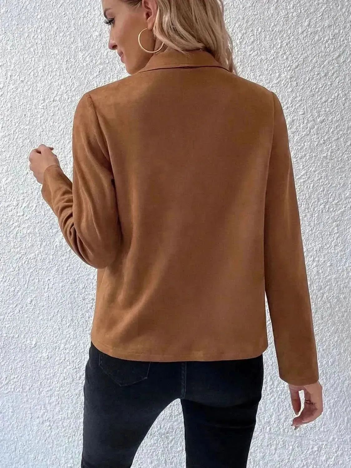 Collared Neck Long Sleeve Jacket - Bad Moms Club