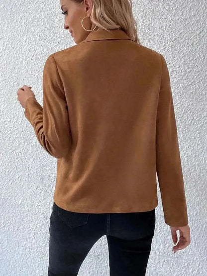 Collared Neck Long Sleeve Jacket - Bad Moms Club