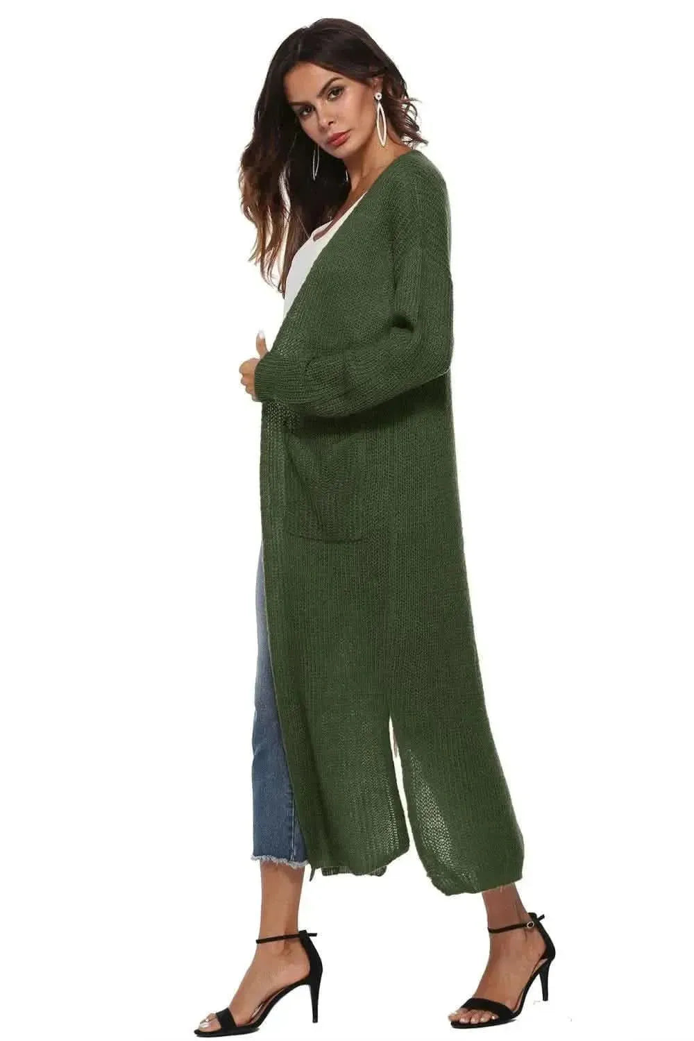 Long Sleeve Open Front Buttoned Cardigan - Bad Moms Club