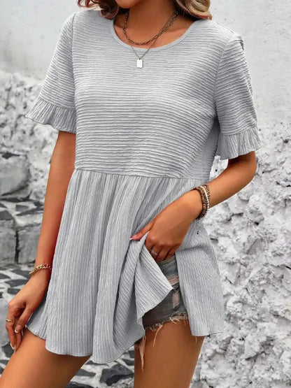 Ivy Lane Round Neck Short Sleeve Blouse - Bad Moms Club