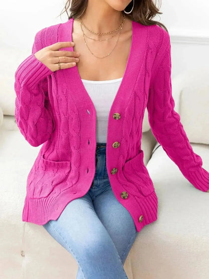 Button Down Cable-Knit Cardigan - Bad Moms Club