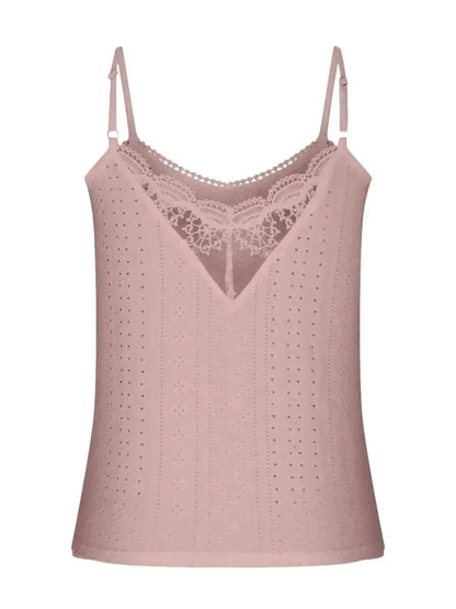 Eyelet Lace Detail V-Neck Cami - Bad Moms Club