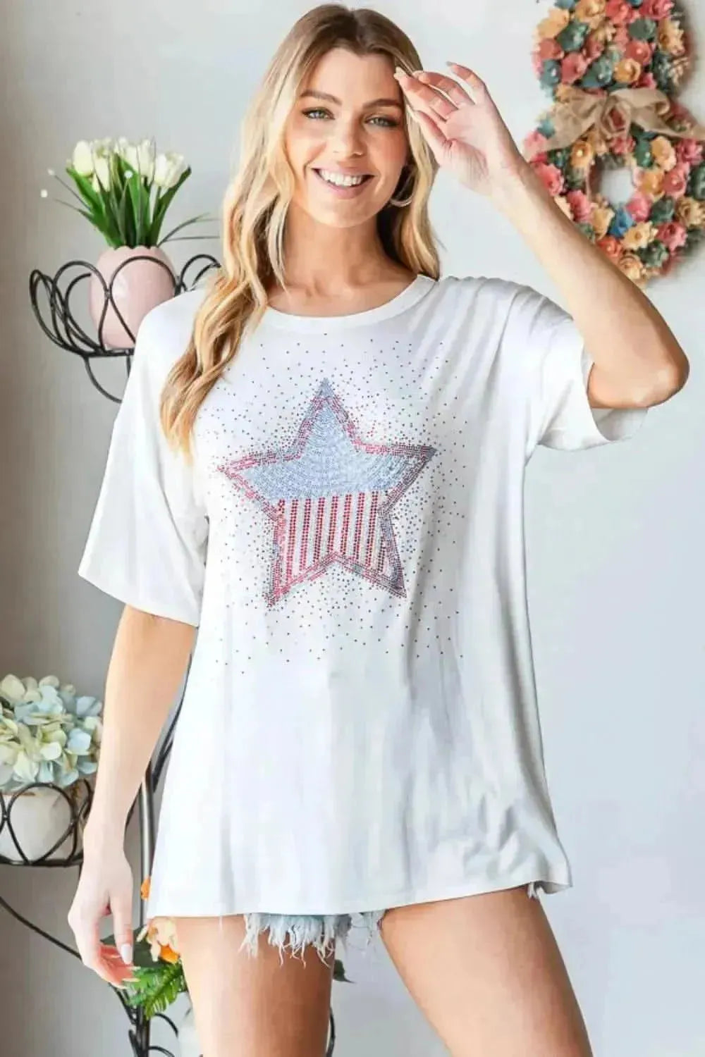 Heimish Full Size Star Patch Short Sleeve T-Shirt - Bad Moms Club