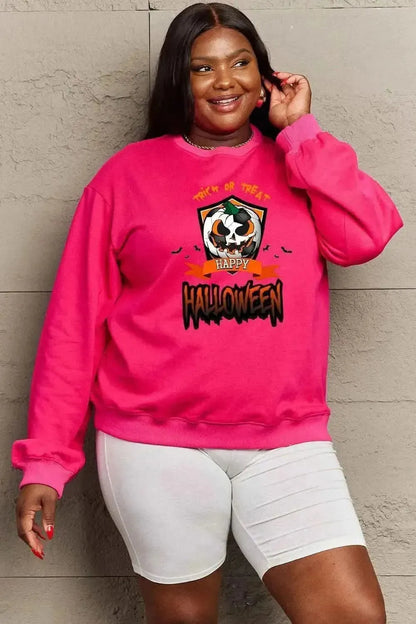Simply Love Full Size TRICK OR TREAT HAPPY HALLOWEEN Graphic Sweatshirt - Bad Moms Club